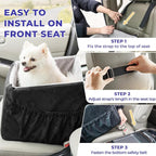 BurgeonNest Small Dog Car Booster Seat Bed Under 25 lbs (Black Grey) | Fully detachable & washable travel bed with side storage pockets and clip-on safety leash for cozy, portable car trips.