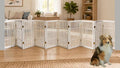Urnporium Pet Dog Gate Freestanding, Strong Durable Folding Wooden Fence, Portable Acacia Hardwood Safety Barrier for Indoor & Outdoor Use (White Pet Gate, 10 Panel 30" Tall)