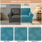 ZNSAYOTX Stretch Couch Covers for 2 Cushion Couch, 1-Piece Loveseat Covers Sofa Slipcover, Furniture Protector with Elastic Bottom for Dogs Geometrical Jacquard Fabric (Medium, Peacock Blue)