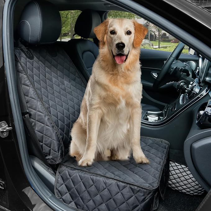 PETICON Waterproof Front Seat Car Cover 2 Pack, Full Protection | Dog Car Seat Cover with Side Flaps, Nonslip Scratchproof Captain Chair Seat Cover Fits for Cars, Trucks, SUVs, Jeep, Black