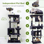 Globlazer Heavy Duty Cat Trees for Large Cats, Sturdy 72in Maine Coon Cat Tree for Large Cats 20 lbs+ Heavy Duty Cat Tower for Adult Biggest Cat with 6 Scratching Posts, Hammock, S72, Dark Gray