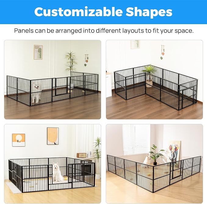 Dog Playpen 32" Height – Heavy Duty, Foldable | 25mm Steel Tubes, 40.8 lbs sturdy frame, rubber non-slip feet, indoor & outdoor, tool-free assembly, Small & Medium Dogs