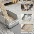 Stainless Steel Litter Box, XL High Sided Enclosed Cat Litter Boxes with Lid for Big Cats, Anti-Urine Leakage Includes Litter Mat & Metal Scoop