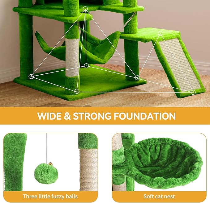 YITAHOME 75inch Cat Trees for Large Cats | Cat Tower for Indoor Cats with Scratching Post, Hammock, Cat Condo, Green