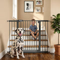 Mumeasy 29.7-48" Baby Gate for Stairs, Pressure Mounted Dog Gate for Doorways, Extra Wide Walk Thru Safety Pet Gate for Doors with Auto Close, Easy Install Child Gate for Hallway Indoor House, Black