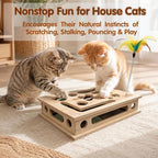 Cat Scratch Puzzle Enrichment Box | Wood Construction Cat Nail File Enrichment Box with Sandpaper Inside,Cat Nail File Box with Three Interactive Play Ball Toys