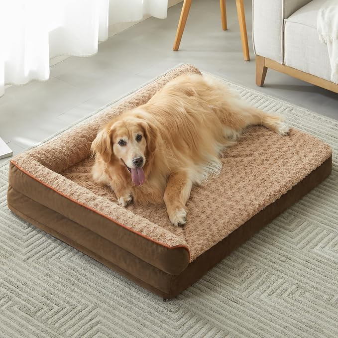 BFPETHOME Orthopedic Washable Extra Dog Beds for Large Dogs, Cozy Dog Couch | Deluxe Plush Rose Velvet Washable Removable Cover, Egg Crate Foam Support, Waterproof Lining, Non-Slip Bottom, Senior Dogs