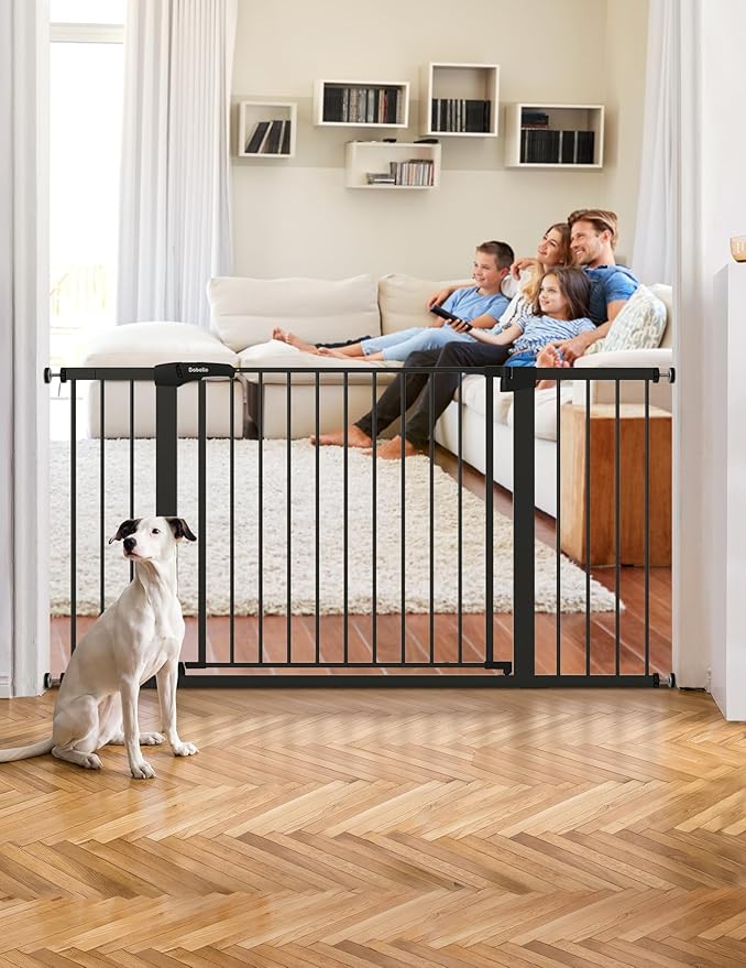 Babelio 36-57" Extra Wide Baby Gate for Stairs No Drilling, Dog Gate Indoor | Pressure/Wall Mount; Triple-lock System; Auto-close; 200N Impact Tested; Easy Install for Doorways, Kitchen, Hallway, Black