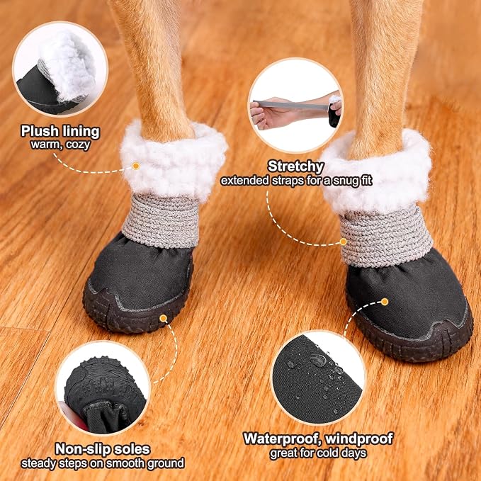 BEAUTYZOO Dog Winter Boots, Waterproof Dogs Snow Shoes with Anti-Slip Sole & Warm Fleece Lining-Indoor Outdoor Paw Protectors for Small Dogs, Puppy Booties to Prevent Licking on Hardwood Floors,Size 1