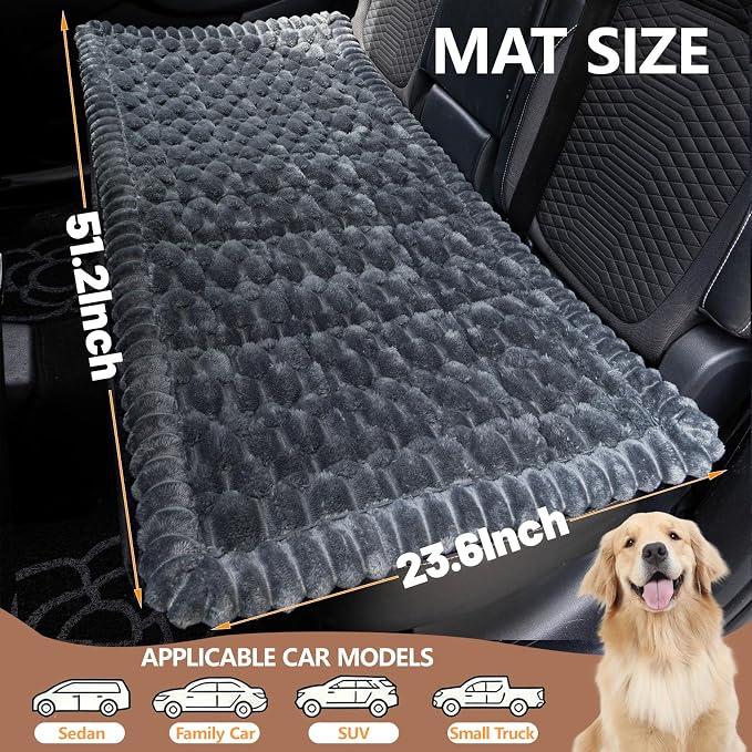Dog Car Seat Waterproof Bed Cover Nonslip Car Back Seat Soft and Comfortabl | Pet Bed Mat Car Blanket for Travel Backseat Extender Seat Covers Dog Bed for Cars Trucks and SUVs (Grey Cover 23.6” x 51”)