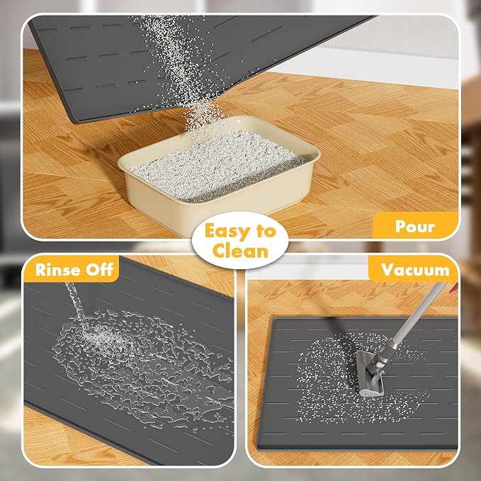 Pieviev Extra Large Silicone Litter Box Mat, Easy to Clean, 40'' x 28'' | Extra-Large Coverage Area Litter Mat, Soft on Kitty Paws, Grooves Reduce Waste, Raised Edges Trap Urine and Spills.