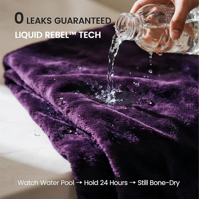 gogobunny Waterproof Bed Blanket, Reversible Sherpa Fleece Throw Blanket for Dog Puppy Cat, Furniture Cover Protects Bed Couch Sofa from Liquid Pee and Pet Fur (Dark Purple, 50x60 inches)