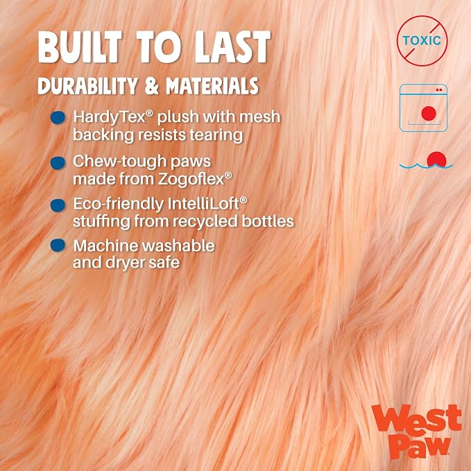 WEST PAW Rowdies Helga Durable Plush Dog Toy with Reinforced Seams Chew Resistant HardyTex Fabric and Interactive Squeaker for Safe Indoor and Outdoor Playtime Bundle for Dogs - Melon