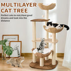 SHODMI 54-Inch Modern Cat Tree Tower, 3 Flower Basket Beds for Indoor Cats | White cloud mat, 5-level multi-cat design, 8 cm thick sisal posts, stable base, interchangeable cooling and plush mats