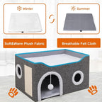 Loyareal Cat Houses for Indoor Cats - Large Cat Bed Cave with Scratch Pad and Fluffy Ball, Foldable Cat Condo Hideaway with Reversible Cushion for Multi Small Pet, Light Grey