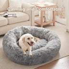45 in Faux Fur Fluffy Donut Dog Bed for Extra Large Dogs,Dark Grey | Calming Plush Round Jumbo Pet Bed with Removable & Washable Cover,Fits up to 120 lbs Pets