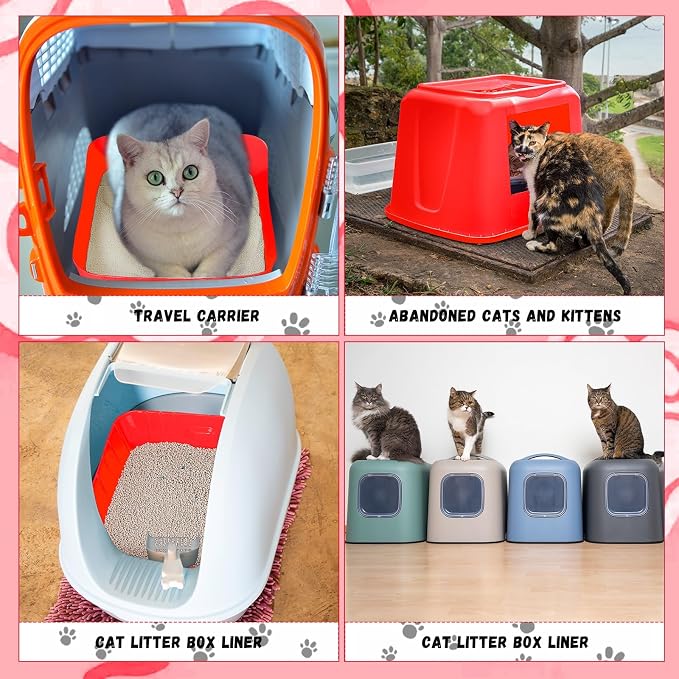 Bokon 25 Count Disposable Litter Box for Cat, Large Disposable Litter Tray for Travel Home Durable Portable Plastic Kitty Litters Boxes Leak-Resistant Easy-Grip Rim, 15.7 x 11.8 x 3 Inches(Red)