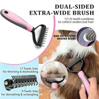 7PCS Dog Grooming Brush Kit for Shedding and Matted Fur, Self-Cleaning Slicker Brush with Undercoat Rake, Flea Comb for Long-Haired Pets, Pink