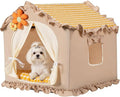 Yellow Indoor Dog House with Frame and Princess Style Cat Houses for Indoor Cats, Washable Cat Bed & Cat Tent, L Size (25x25x25 Inches) for 18-40 lbs. Pets.