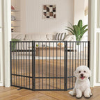 SNUOWU Full Metal Freestanding Dog Gate with Door, 32''Height Foldable Pet Dog Fence for Indoor & Outdoor, 3 Panels Extra Wide Free Standing TallDog Gates for Doorways,House,Stairs,Porch,Deck,Yard
