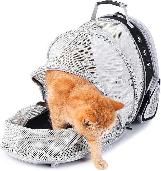 Lollimeow Cat Carrier Backpack, Expandable Bubble Pet Carrier for Cats and Small Dogs, Airline Approved Travel Backpack for Hiking, Walking & Outdoor Adventures - Supports up to 14 lbs