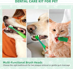 Pet Toothbrush Set for Dogs and Cats, Dual-Head Toothbrush with 2 Finger Toothbrushes, Soft Bristle & Silicone Pet Teeth Cleaning Kit, Remove Plaque Tartar Buildup, Oral Dental Care Supplies
