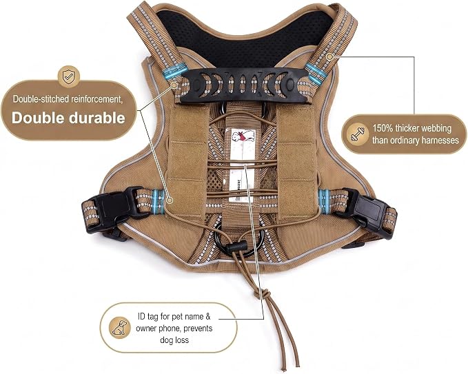 Service Dog Tactical Vest Harness and Leash Set Large Sized Dog Emotional Support- Tactical Dog Harness Training Collar with Name (Khaki, XL)