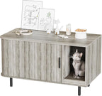 Halitaa 37.4" Cat Litter Box Enclosure with Scratch Pad, Sliding Door | Litter Box Enclosure Furniture Hidden Litter Box, Modern Indoor Cat House, TV Stand, Side End Table for Living Room, Grey