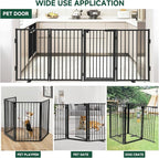 Snagle Paw Metal Freestanding Dog Gate with Door,80” W x 36” H Dog Fence with Support Feet for Doorways, Stairs and Hallways, Portable Pet Gate for Indoor Use (4 Panel, Black)
