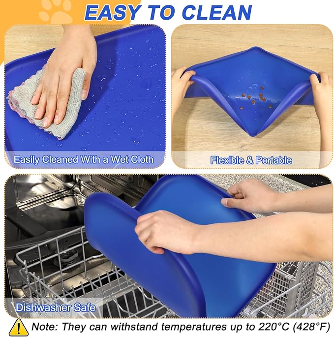SMILOOL Silicone Pet Food Mat with Raised Edge for Food and Water Bowl, Dog Feeding Mats, Cat Food Trays for Floor Waterproof, Rubber Tray for Dogs and Cats, 22 x 14 x 0.8 Navy Blue