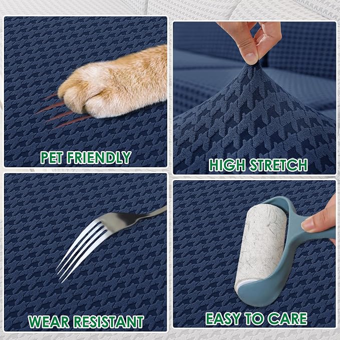 MAXIJIN Stretch Couch Cover Sofa Covers for 3 Cushion Couch (71"-91" Washable Sofa Slipcovers with Non-Slip Foam & Elastic Strap, Dog Cat Pet Friendly Furniture Protector (Large, Navy Blue)