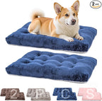 POMIU 2-Pack Washable Dog Bed, Deluxe Plush Crate Beds with Anti-Slip, Machine Washable Kennel Pad Sleeping Mat for Large, Medium and Small Dogs (2 Pack x Navy, 29.0" L x 21.0" W x 3.0" Th)
