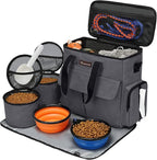 Modoker Weekend Dog Travel Bag with 2 Food Bags, 2 Bowls and Mat, Dark Gray | Dog Travel Accessories Organizer for Camping and Road Trips with Roomy Storage, Multiple Pockets and Water-Resistant Oxford