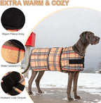 BEAUTYZOO Dog Winter Coat for Large Dogs Waterproof, Warm Reflective Great Dane Oxford Canvas Jacket, Fleece Dog Cold Weather Coats Windproof for Female Male Dogs, Khaki Plaid L