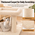 Small Cat Tree with Large Top Perch for Indoor Cats, Beige | Carpeted Scratching Post | Soft Plush Bed | Furniture Protecter | Small Cat Tower | Replacement Toy Balls | Space-Saving