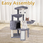 Three Layer Cat Tree with Cat Condo Scratch Pad and Two Hammocks,Grey | 3-Tier Cat Tree,Natural Sisal,Replaceable Hanging Balls,Sturdy Cat Furniture for Kitten&Adult Cat