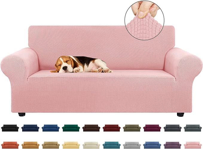 Stretch Loveseat Couch Cover, 2 Cushion Couch Slipcover,Dusty Pink | 1-Piece Washable Sofa Cover Pet Friendly (55"-78") Furniture Protector Soft Jacquard, Elastic Bottom for Dogs & Kids