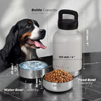 32oz Insulated Dog Water Bottle, Leak Proof with Food & Water Bowls | Leak-proof stainless steel bottle with detachable BPA-free food & water bowls; keeps water cold 24h for hiking, walks, travel