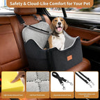 XEEP Dog Car Seat Bed for Small/Medium Dogs Up to 35 lbs, Memory Foam | 2-in-1 Design, Includes Blanket & Urine Pad, 2 Height-Adjust Cushions, Two Safety Tethers, Machine Washable Cover(Black/Grey)