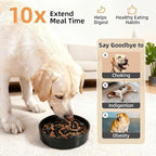 Ceramic Slow Feeder Dog Bowls Large Breed, 2 Cups, 8.3 Inch Black | 2 cups raised maze bowl slows fast eating for medium and large dogs; heavy ceramic, non-slip and dishwasher safe.