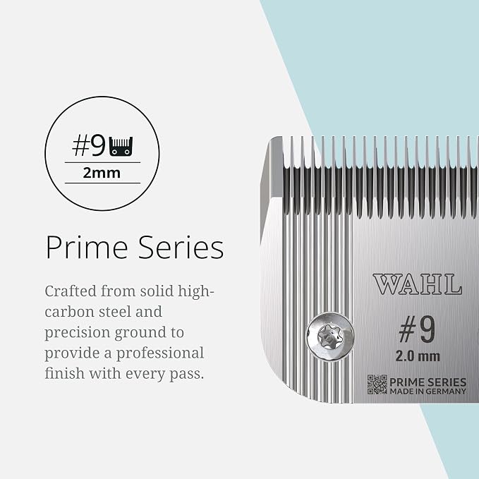 Wahl Pro Animal Prime Series Blades - Professional Fine Tooth Pet Clipper for Horse, Cat & Dog Grooming - Made from High-Carbon Steel - #9, 2.0mm