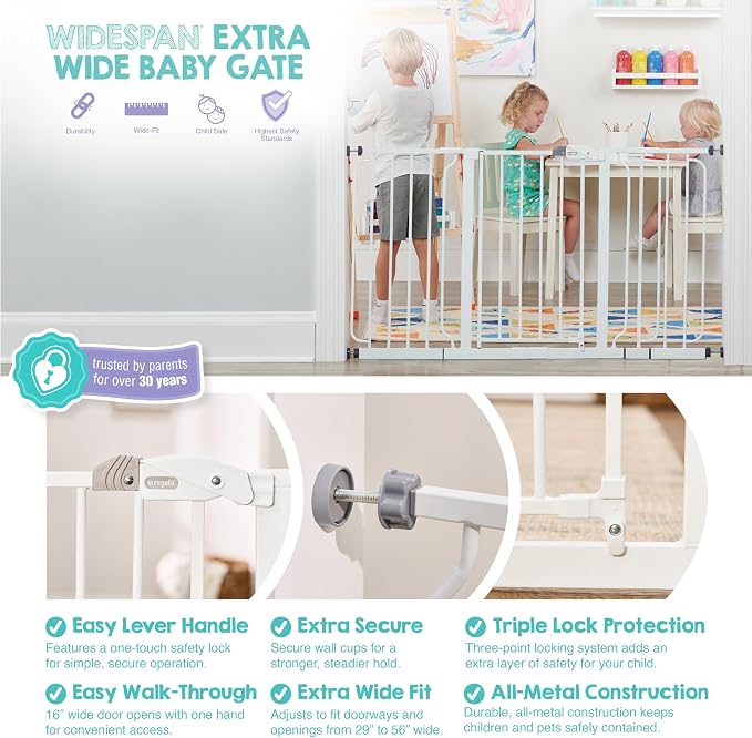 Regalo Safety 29"-56" Extra Wide Baby Gate, Bottom of Stairs & Doorways