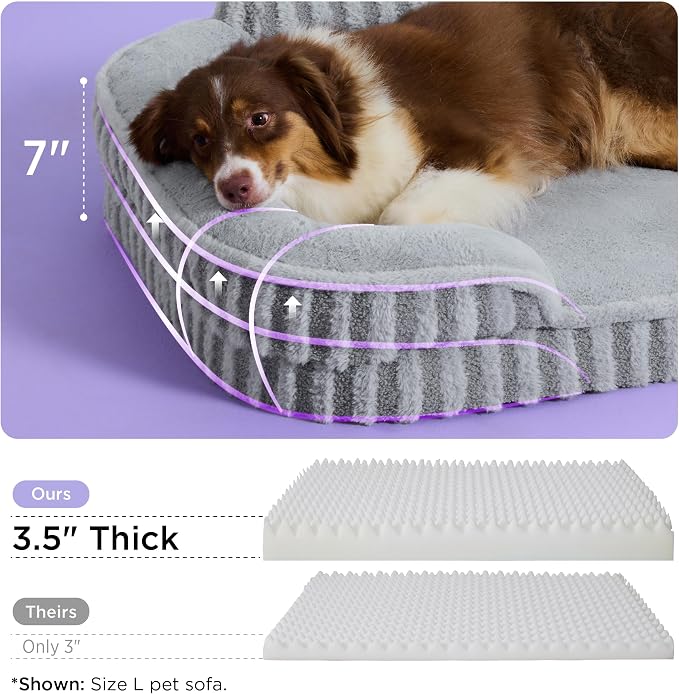 LE SURE Cute Cozy High Back Orthopedic L Plus Dog Bed,38" Blue | Waterproof Pet Bed with Sides, Aesthetic Comfy Egg-Crate Foam Pet Couch Sofa, Removable Washable Cover, Non-Slip Bottom