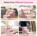 Zerbuger Dog Stairs with Storage, Pink Furry Lids 3 Steps Dog Ramp no Condo | 18" H Wider Dog Steps for High Beds Couch, Folding Storage Pet Stairs Gift for Climbing Small/Medium/Large Old Dogs Cats