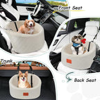 Lealchum Dog Car Seat for Small Dogs Up to 30 Lbs,Ultra Soft Fabric Fill in Comfy Memory Foam,Happy Pet Ride,2 Safety Dog Leashes,Fully Detachable and Washable,Anti Slip Base(Beige)