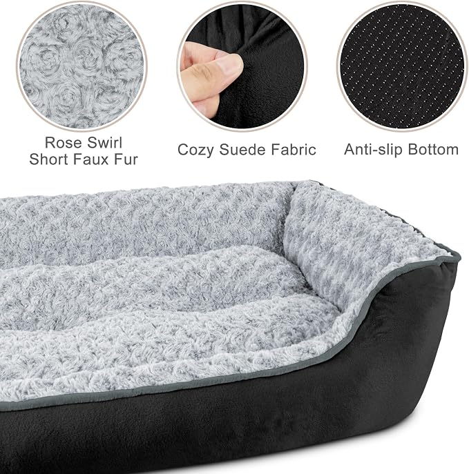 JOEJOY Rectangle Dog Bed for Large Medium Small Dogs - Washable Orthopedic Sofa Bed, Soft Breathable Puppy & Pet Cuddler, Durable Calming Dog Bed with Anti-Slip Bottom, Multiple Sizes, Black