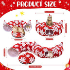 OurWarm Cat Tunnel Christmas Tree Skirt, Red Snowflake Cat Donut Tunnel Under Christmas Tree with Washable Mat & 11Pcs Cat Toys Interactive, Soft Plush Peekaboo Cave Bed for Indoor Cats Small Animals