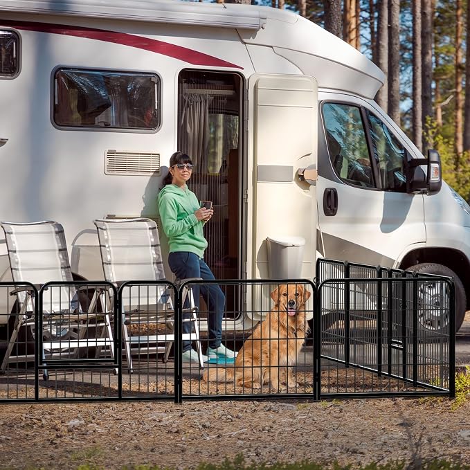 DUMOS Dog Playpen Indoor, Metal 40 Inch 16 Panels Foldable Pet Fence with Door, Outdoor Small Medium Large Dog Puppy Portable Exercise Play Pen for RV Camping, Trips, Play Yard