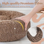 rabbitgoo Calming Cat Beds for Indoor Cats, 20 inches, Light Brown | Soft Warm Donut, Fluffy Faux Fur, Supportive Raised Rim, Anti-slip, Machine Washable, Up to 15lbs Kittens & Small Cats