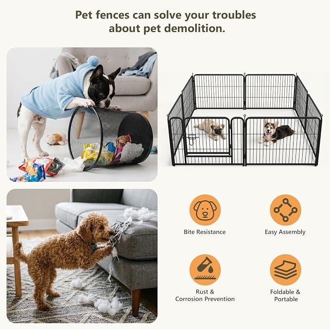 Metal Dog Playpen - Foldable Exercise Pen 24" Height 8 Panels for Dogs Portable Pet Playpen Polygon Dog Enclosure Indoor/Outdoor Pen for Puppy (Black)